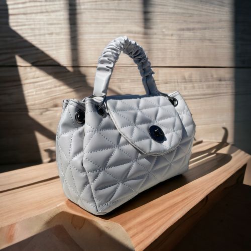 Baklava Desenli Büzgürlü Tutamaç Detaylı El ve Omuz Çantası