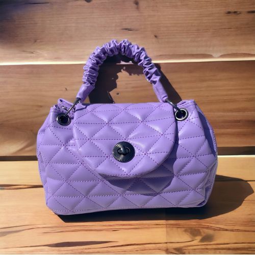 Baklava Desenli Büzgürlü Tutamaç Detaylı El ve Omuz Çantası