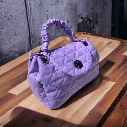 Baklava Desenli Büzgürlü Tutamaç Detaylı El ve Omuz Çantası