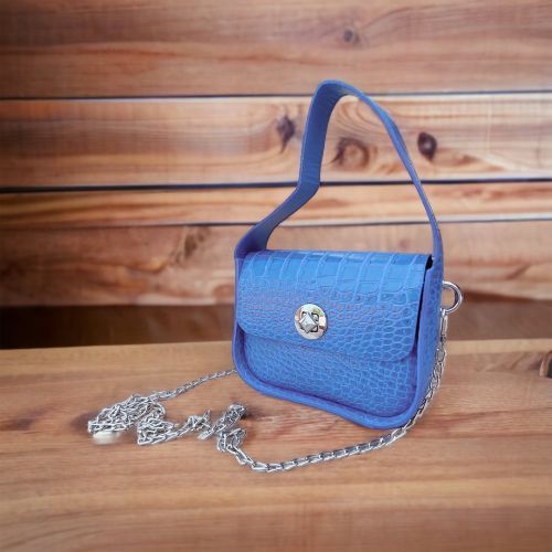 Zincirli Kroko Desenli Mini El ve Omuz Çantası