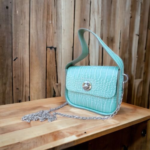 Zincirli Kroko Desenli Mini El ve Omuz Çantası