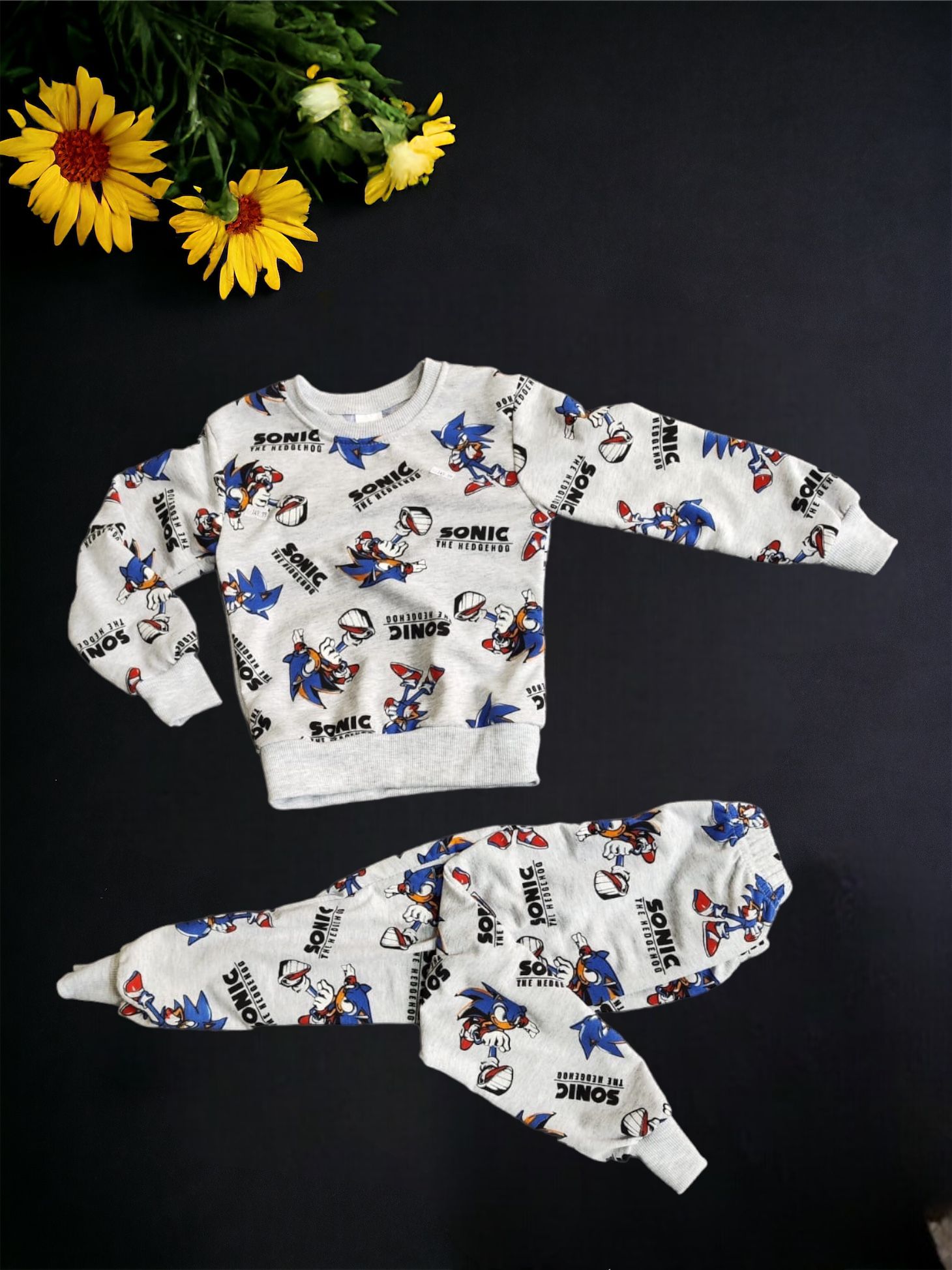 Dijital Karakter Baskili Cepsiz Pijama Takimlar (Sonic)