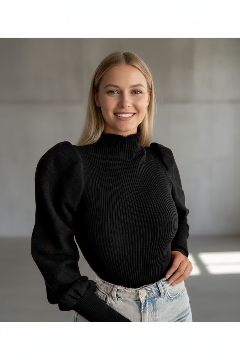 Boğazlı Kendiden Desenli Standart Beden Triko Kazak